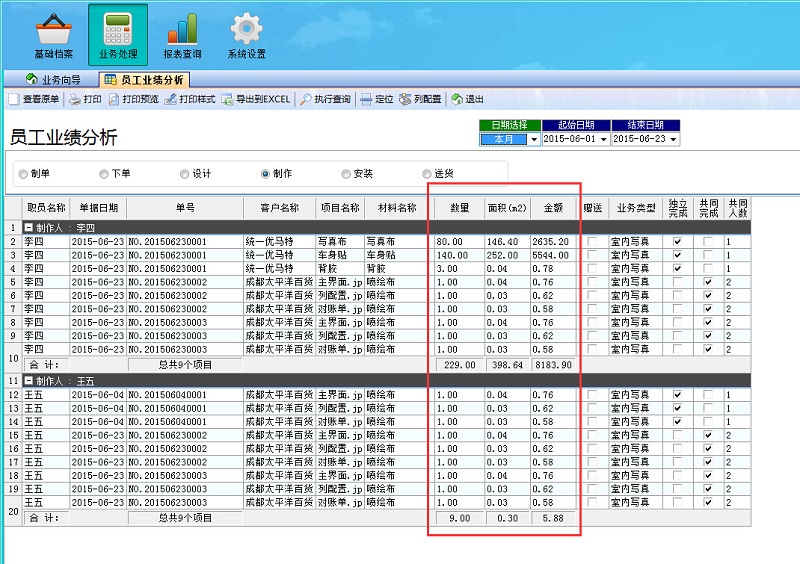 廣告公司財(cái)務(wù)軟件員工業(yè)績分析