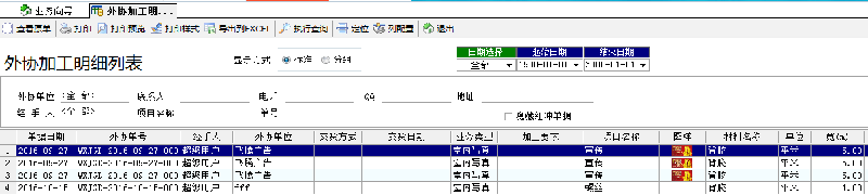 外協(xié)加工明細