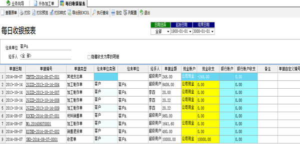 飛揚(yáng)動(dòng)力廣告公司管理軟件每日收銀報(bào)表